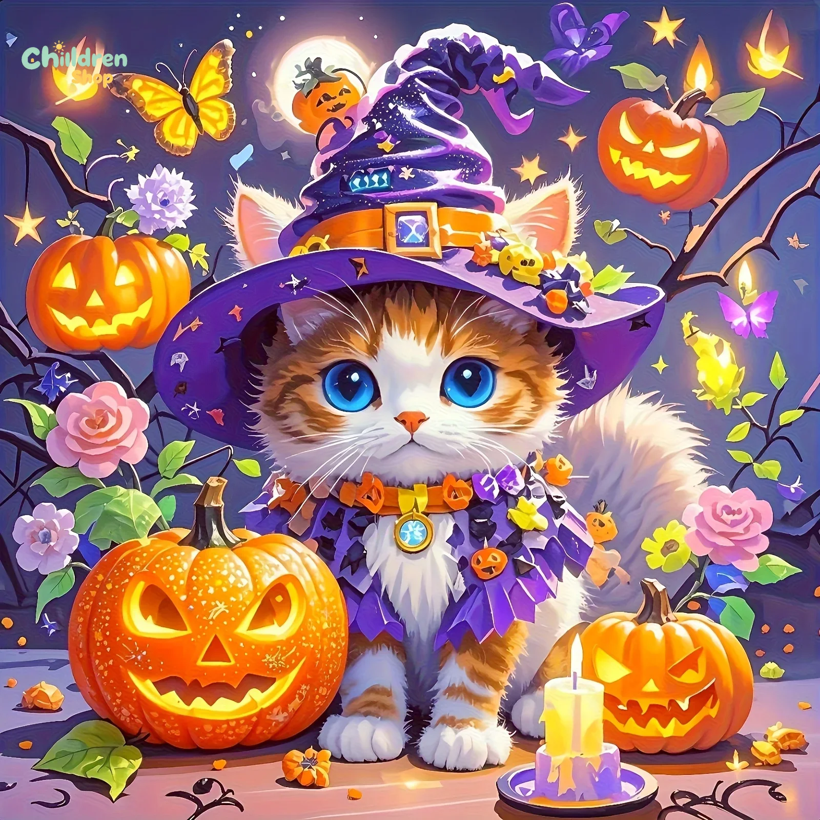 Resin Art Work - Halloween Wizard Cat Diamond Painting Kits