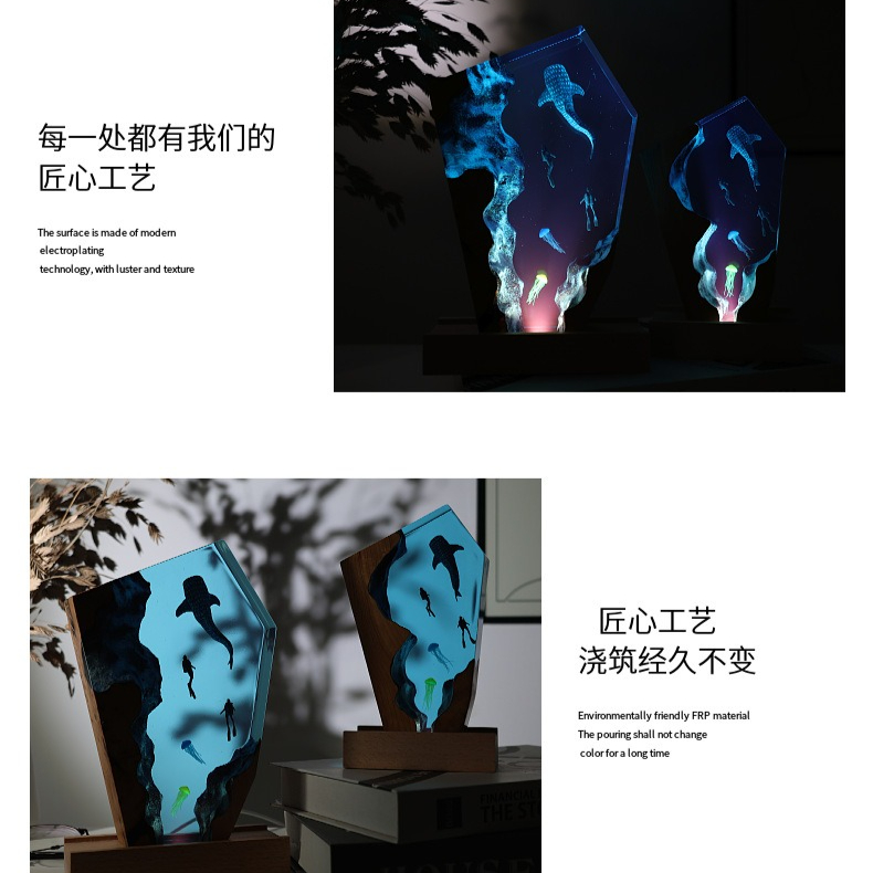 Resin Cave Whale Diver Desktop - Resin Art Wedding Gift 评论和价格
