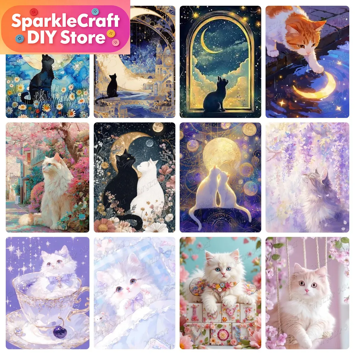 Animal Cat Moon Diamond Painti - Resin Art Work 评论和价格
