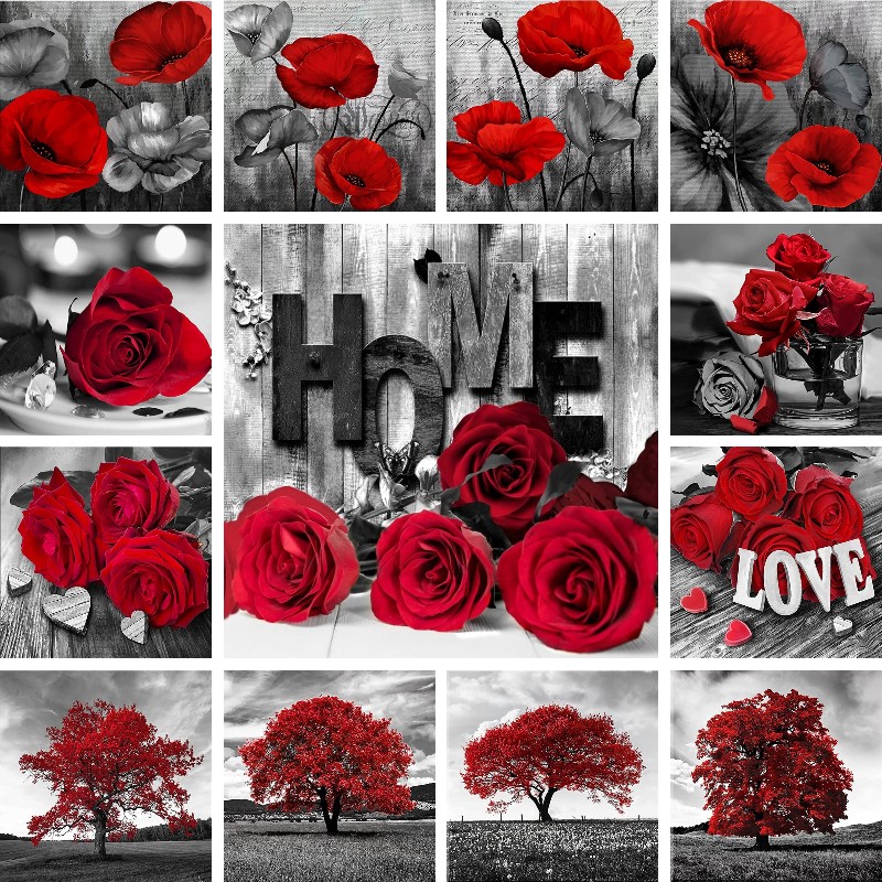 Mosaic Diamond Red Black Art L - Resin Art Rose 评论和价格